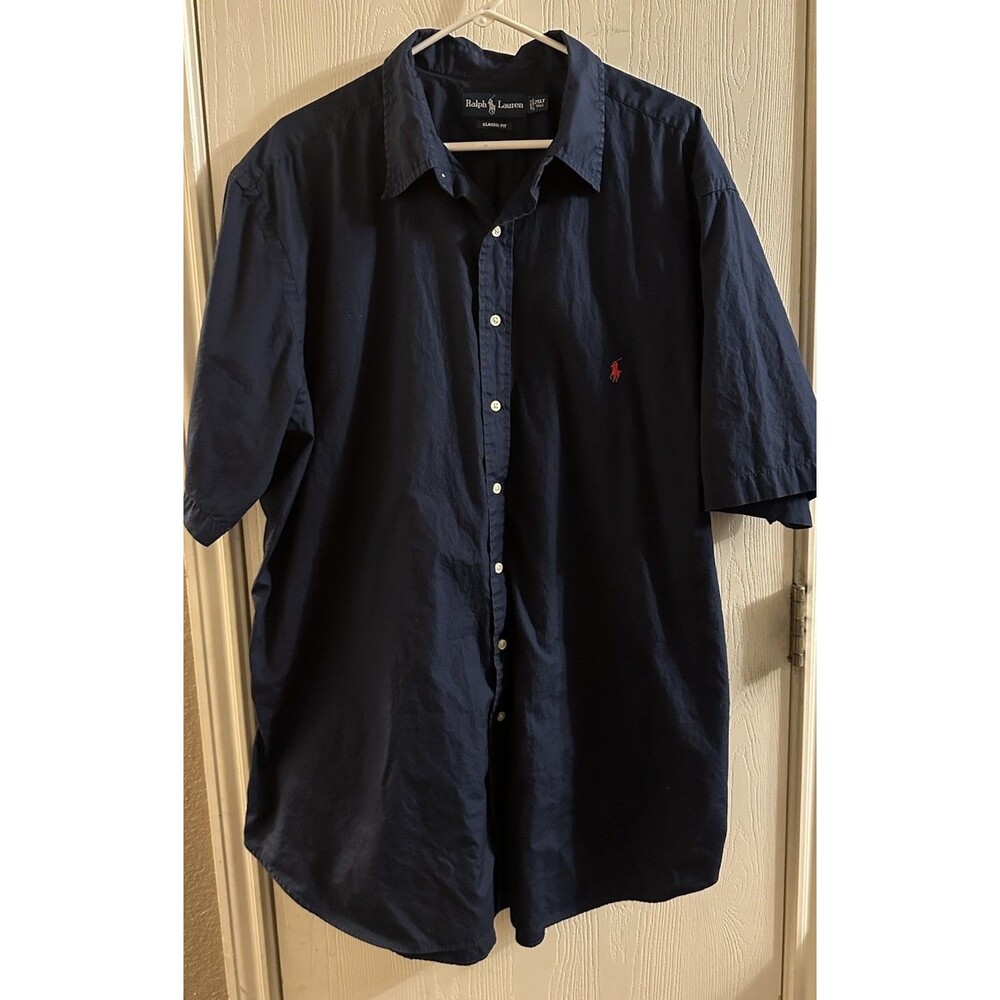 Ralph Lauren Men's 2XLT Tall  Blue Classic Fit Cotton Woven SS Button-Down Shirt